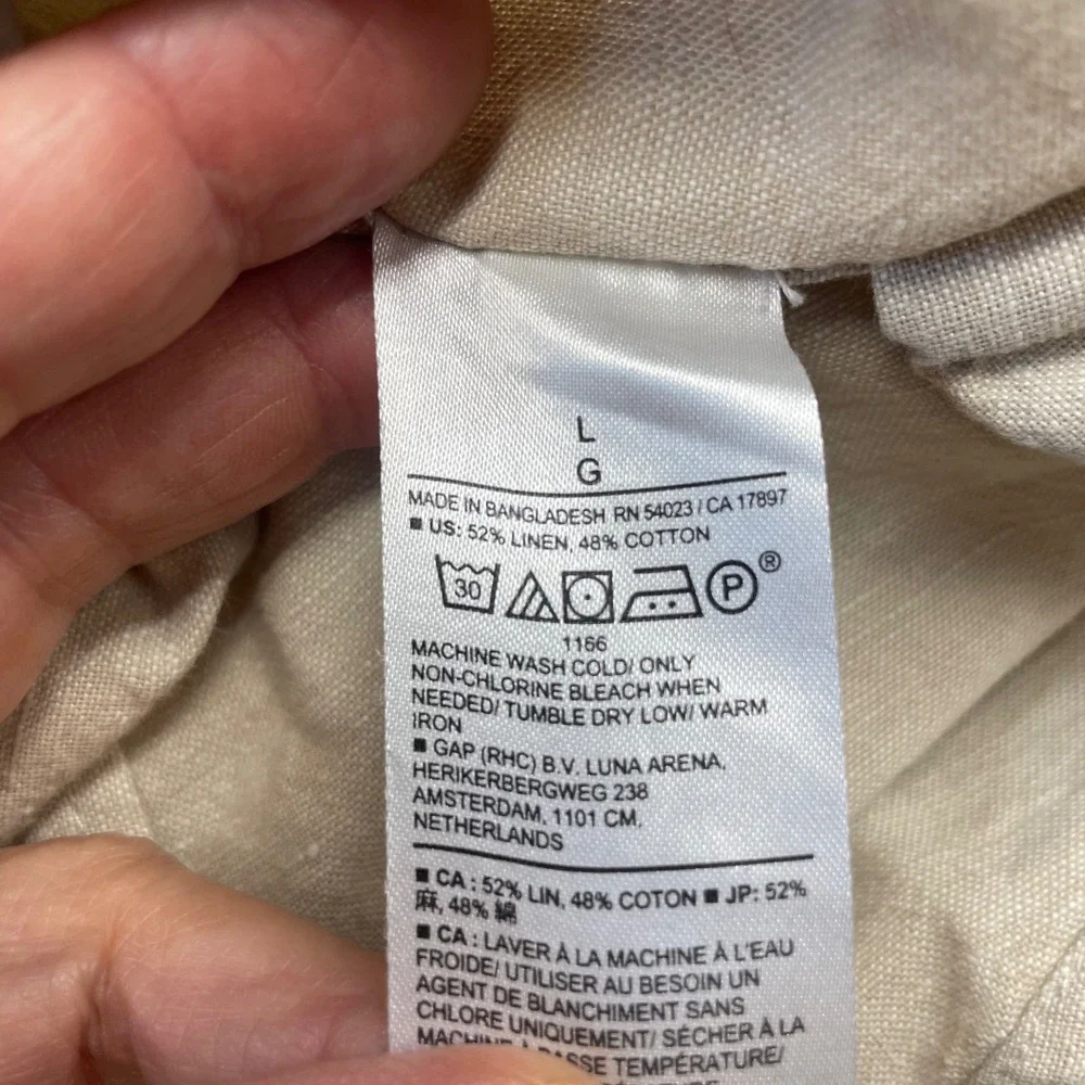 Banana Republic Shirt Mens L Beige Linen Cotton Untucked Fit Long Sleeve Casual